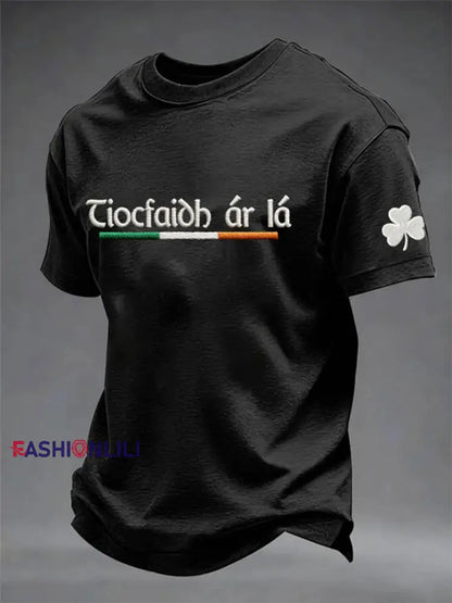 Men’s St. Patrick’s Day Shamrock Print Short Sleeves T-shirt Black / S