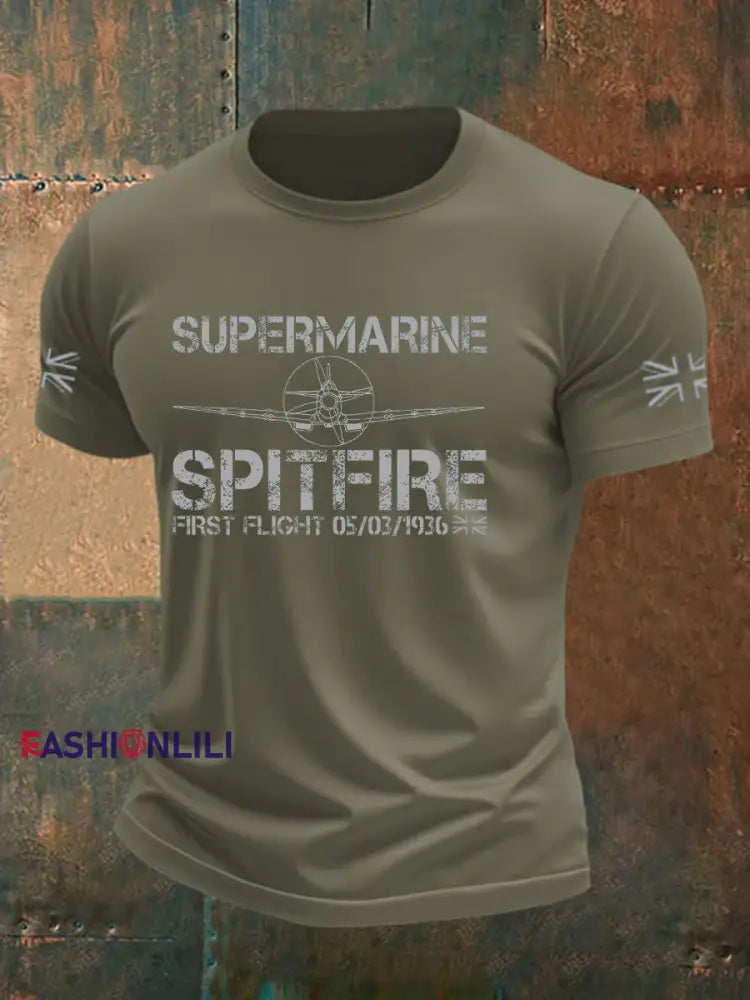 Men’s Supermarine Spitfire Veteran RAF imitation cotton short sleeved T shirt Army Green / S