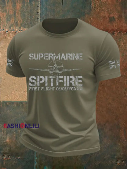 Men’s Supermarine Spitfire Veteran RAF imitation cotton short sleeved T shirt Army Green / S
