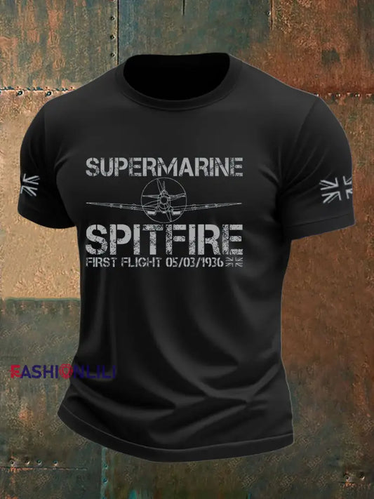 Men’s Supermarine Spitfire Veteran RAF imitation cotton short sleeved T shirt Black / S