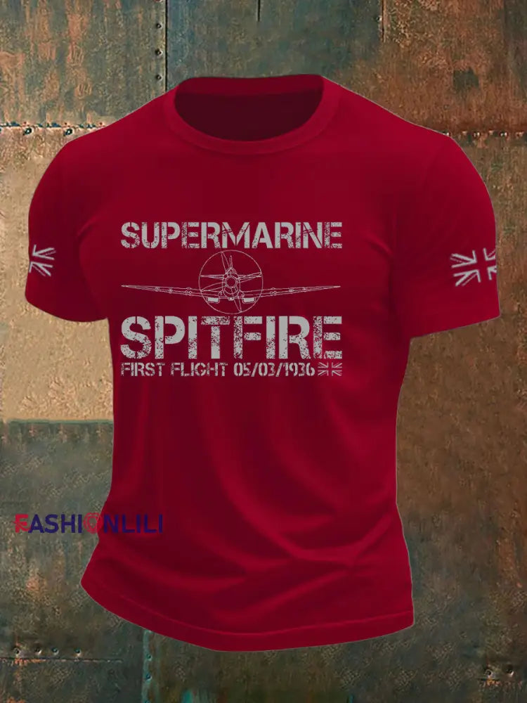 Men’s Supermarine Spitfire Veteran RAF imitation cotton short sleeved T shirt Deep Red / S
