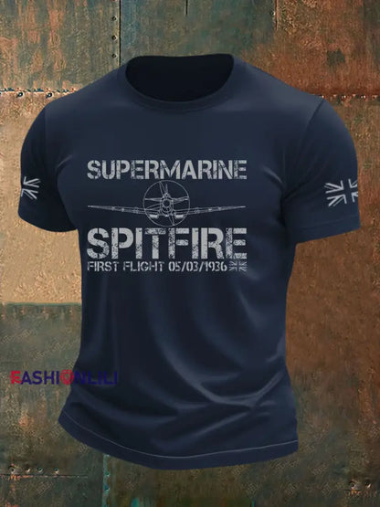 Men’s Supermarine Spitfire Veteran RAF imitation cotton short sleeved T shirt Navy Blue / S