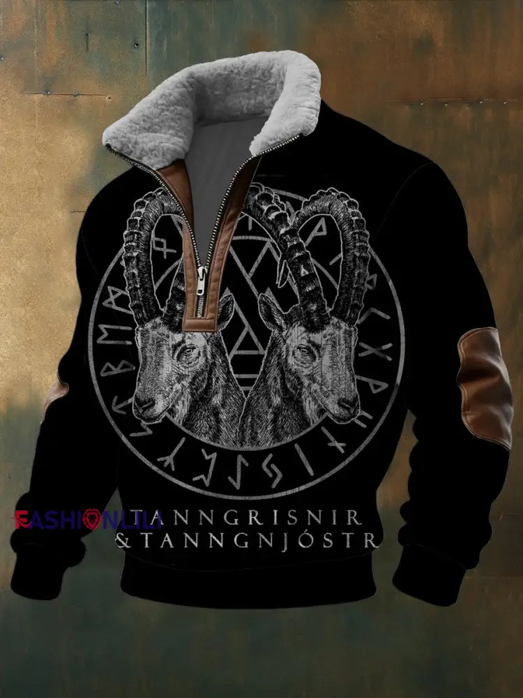 Men’s Tanngrisnir & Tanngnjóstr Goat Print Sherpa - Lined Zip Sweatshirt Multicolour / S