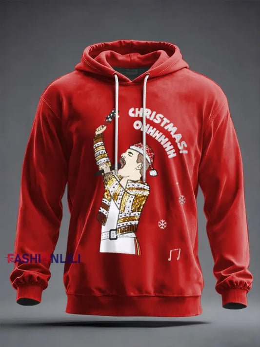 Men’s Thanks God It’s Christmas Rock Band Inspired Hoodie Red / S