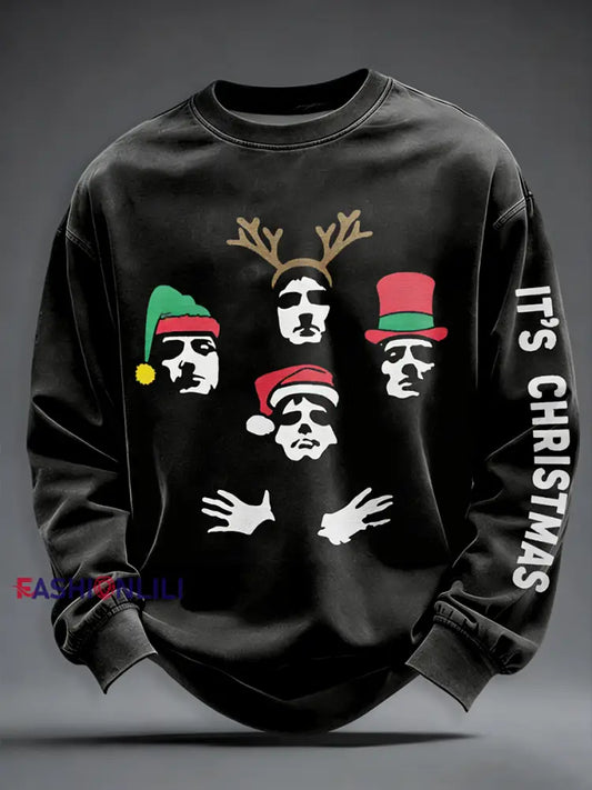 Men’s Thanks God It’s Christmas Rock Band Inspired Sweatshirt Black / S