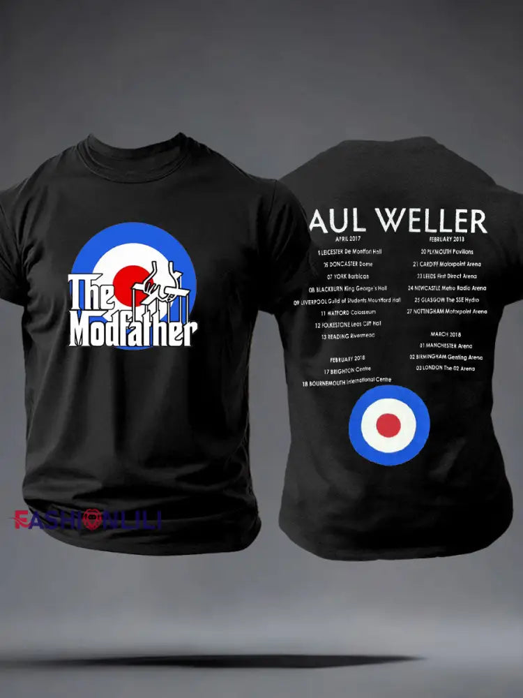Men’s The Modfather Paul Weller imitation cotton short-sleeved T-shirt Black / S