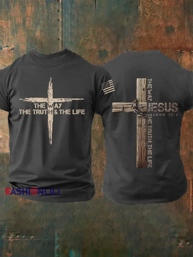 Men’s The Way The Truth The Life Cross Short-sleeved T-shirt Dark Gray / S