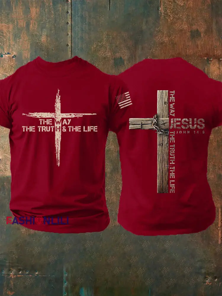 Men’s The Way The Truth The Life Cross Short-sleeved T-shirt Deep Red / S