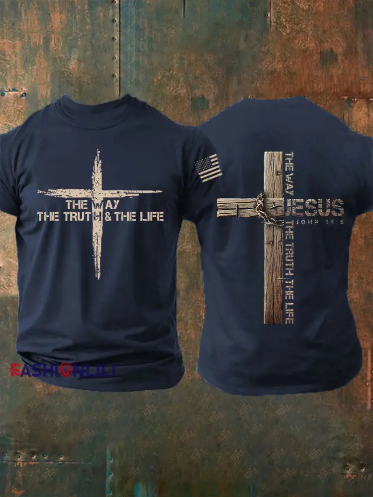 Men’s The Way The Truth The Life Cross Short-sleeved T-shirt Navy Blue / S