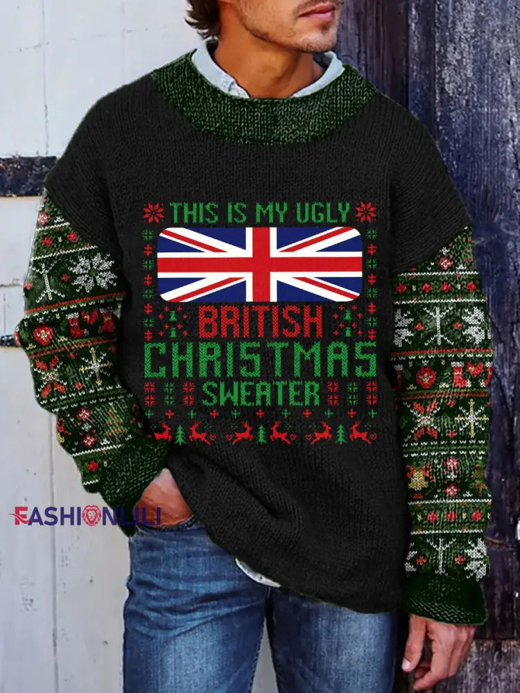 Men’s This Is My Ugly British Christmas Sweater Black / S