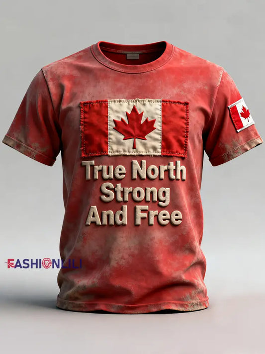 Men’s True North Strong And Free Printed Casual T-shirt Red / S