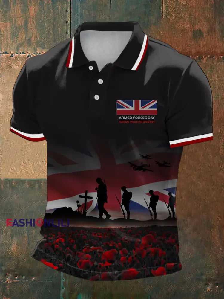 Men’s UK Armed Forces Printed Casual Tops Black / S