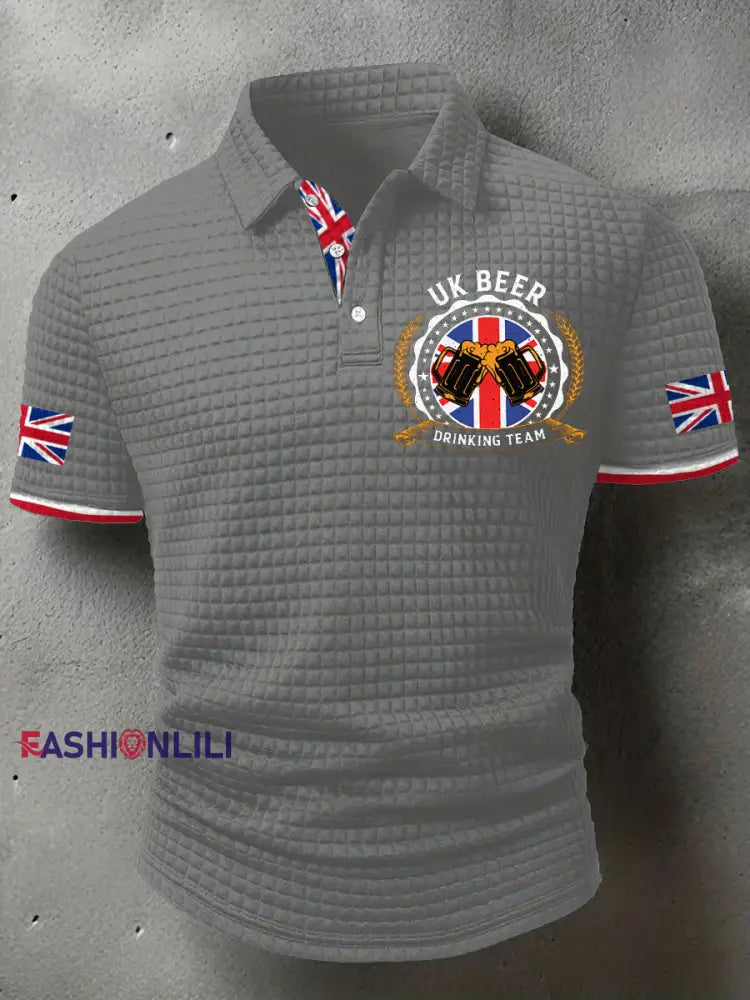 Men’s UK Beer Drinking Team Printed Casual Tops Gray / S