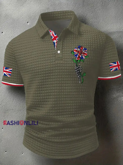Men’s UK Flag Art Printed Casual Tops Army Green / S
