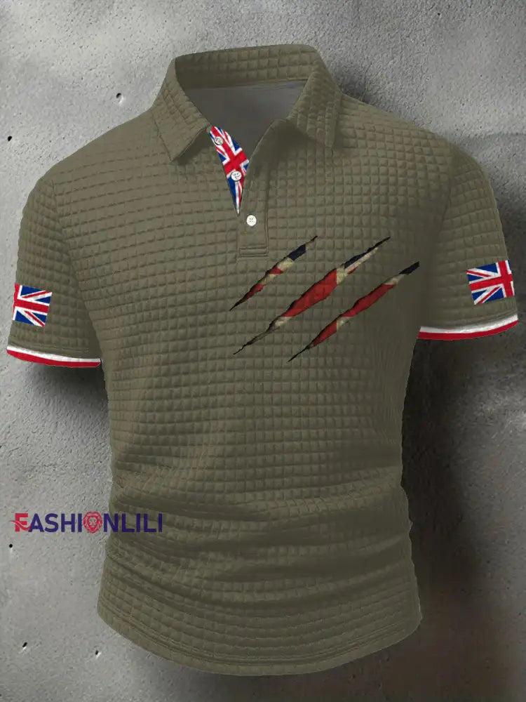 Men’s UK Flag Art Printed Casual Tops Army Green / S