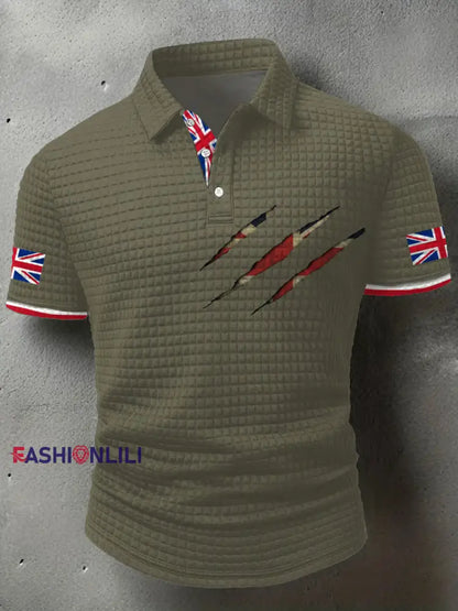 Men’s UK Flag Art Printed Casual Tops Army Green / S
