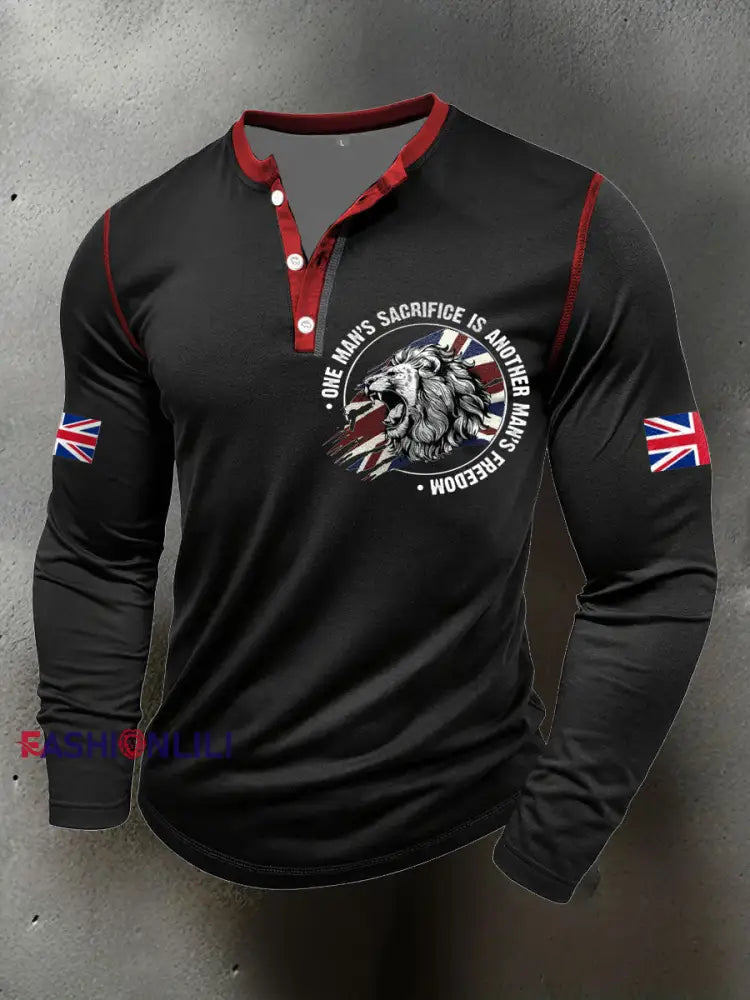 Men’s UK Flag Art Printed Casual Tops Black / S