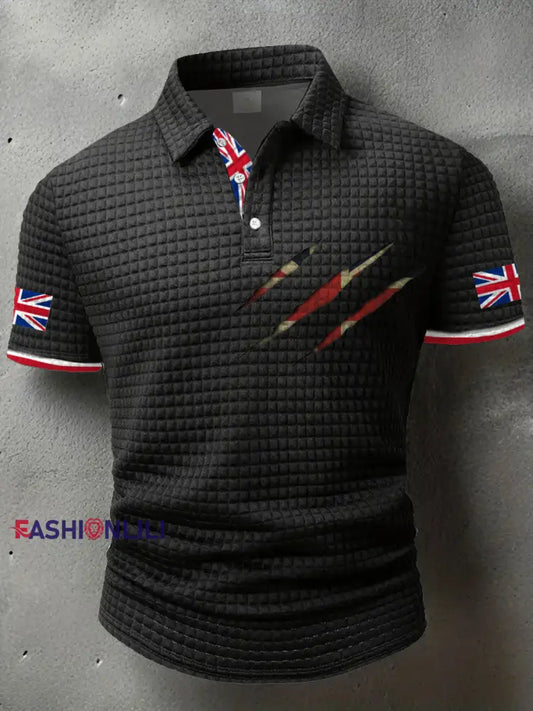 Men’s UK Flag Art Printed Casual Tops Black / S
