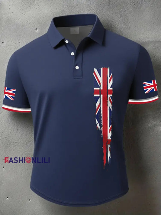 Men’s UK Flag Art Printed Casual Tops Dark Blue / S