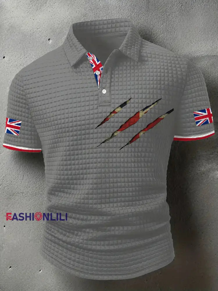 Men’s UK Flag Art Printed Casual Tops Light Gray / S