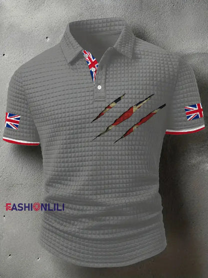 Men’s UK Flag Art Printed Casual Tops Light Gray / S