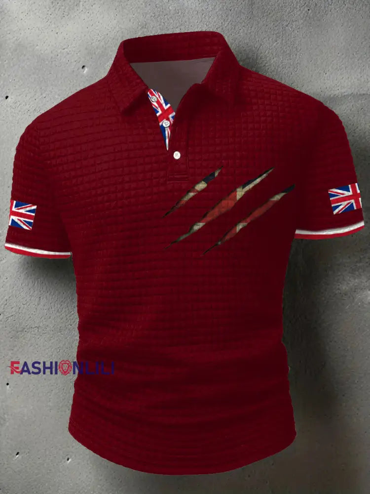 Men’s UK Flag Art Printed Casual Tops Red / S