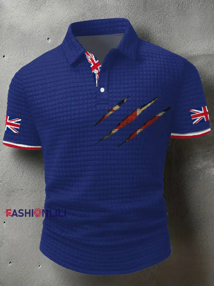 Men’s UK Flag Art Printed Casual Tops Royal Blue / S