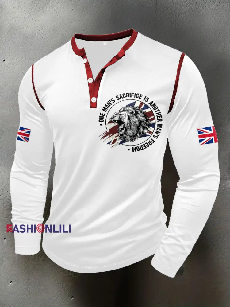 Men’s UK Flag Art Printed Casual Tops White / S