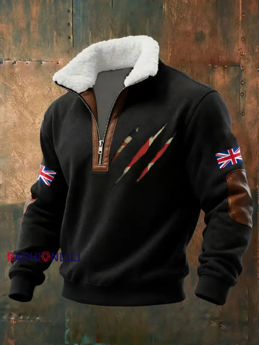 Men’s UK Flag Art Printed Sweatshirt Black / S