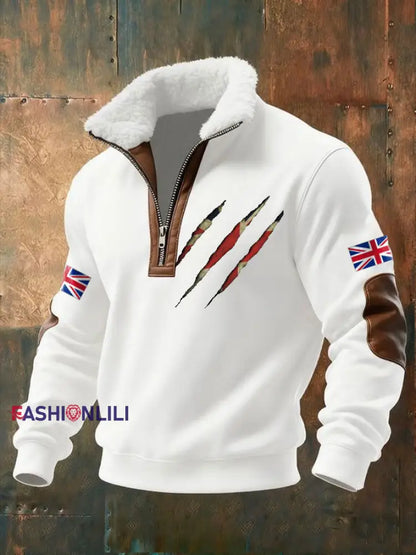Men’s UK Flag Art Printed Sweatshirt White / S