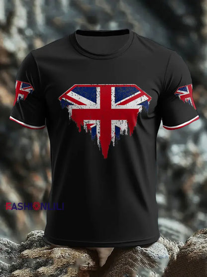 Men’s UK Flag Art Printed T shirt Black / S