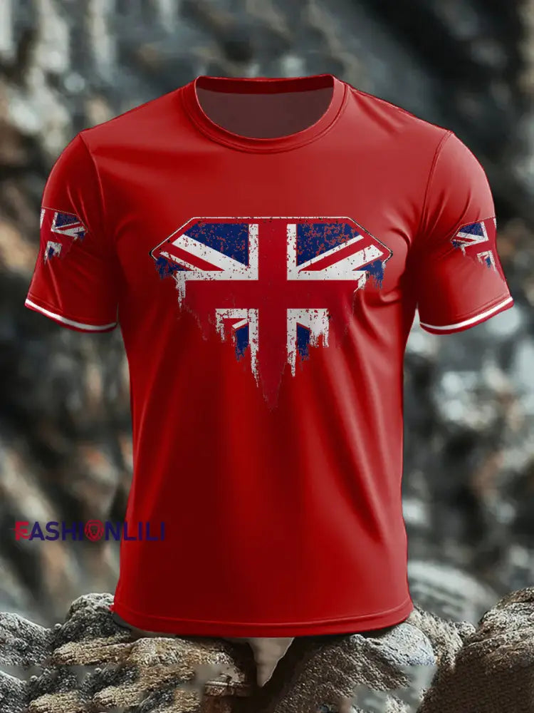 Men’s UK Flag Art Printed T shirt Red / S