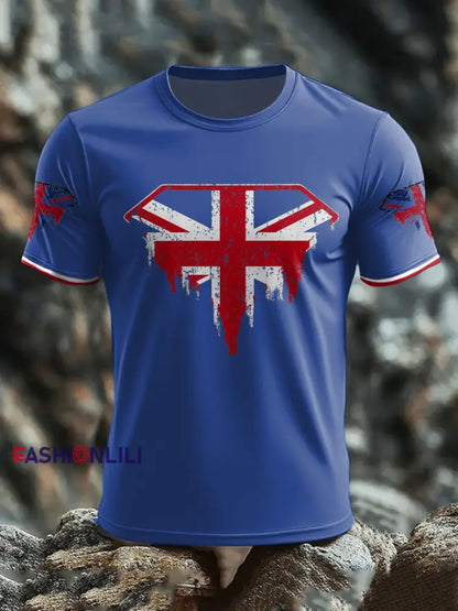 Men’s UK Flag Art Printed T shirt Royal Blue / S