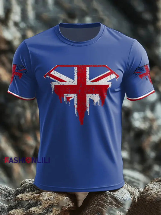 Men’s UK Flag Art Printed T shirt Royal Blue / S