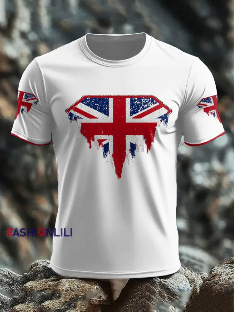 Men’s UK Flag Art Printed T shirt White / S