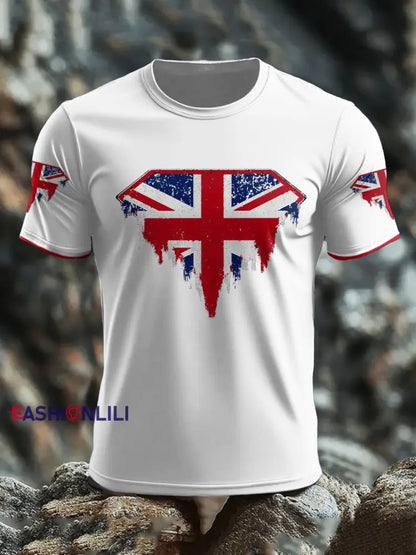 Men’s UK Flag Art Printed T shirt White / S
