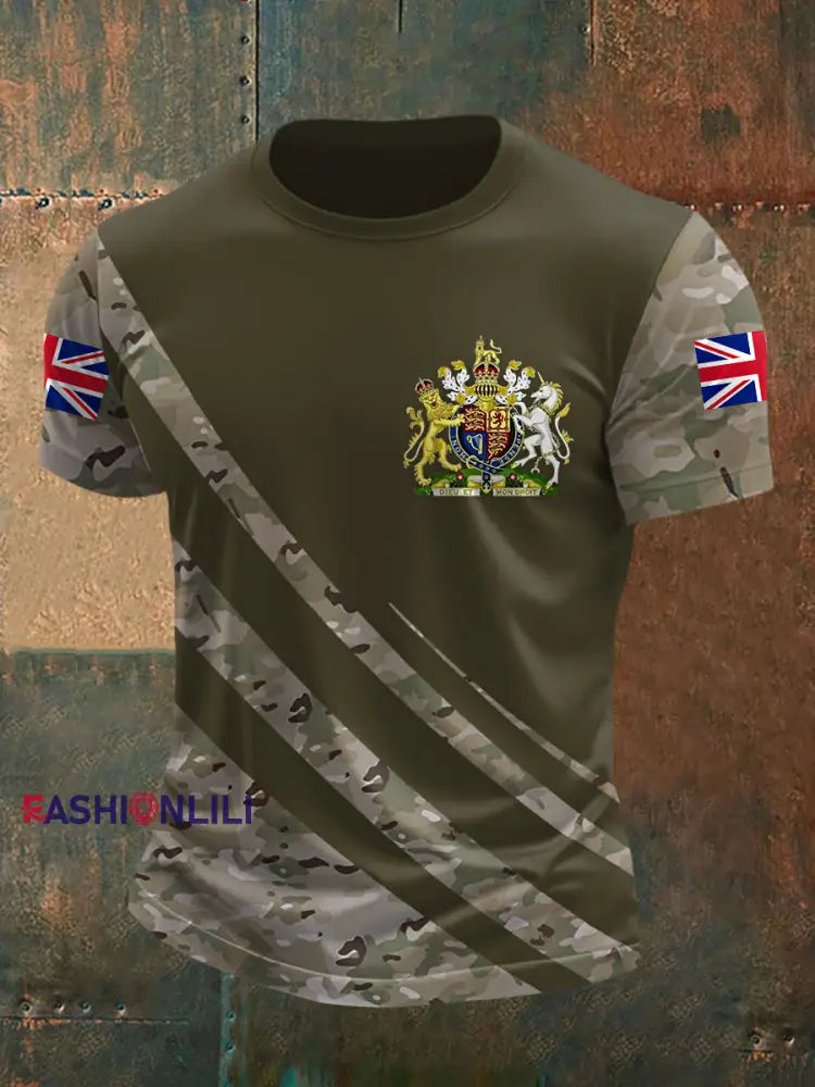 Men’s UK Flag Camouflage Print Casual Army Green / S