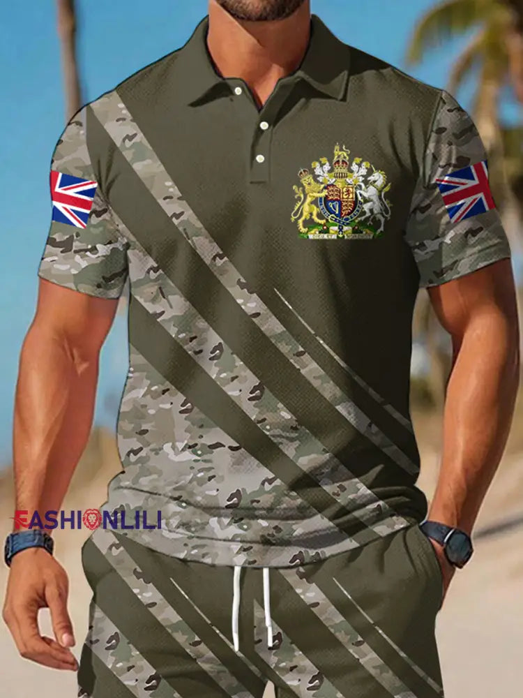 Men’s UK Flag Camouflage Print Casual Two-Piece Set