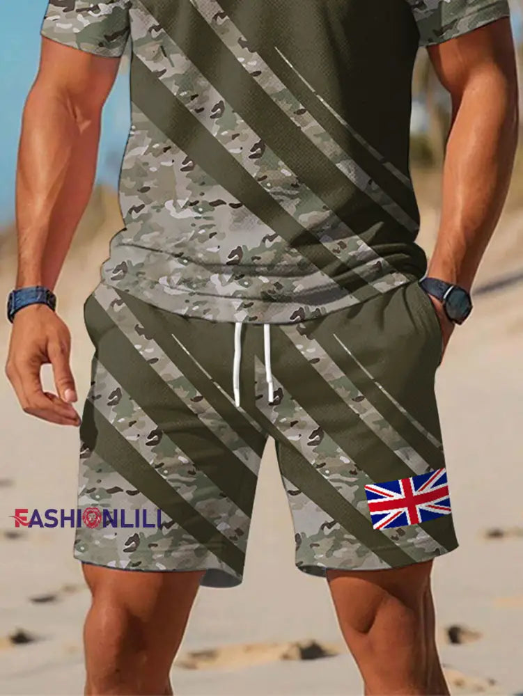 Men’s UK Flag Camouflage Print Casual Two-Piece Set
