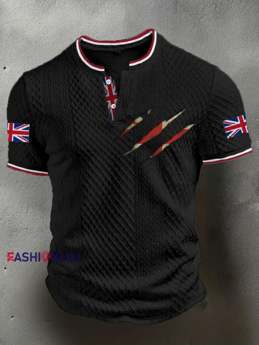 Men’s UK Flag Casual Tops Black / S