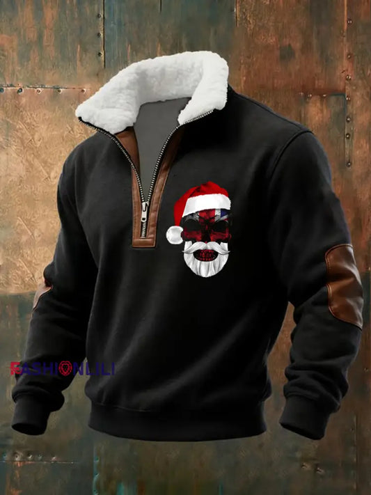 Men’s UK Flag Christmas Santa Printed Sweatshirt Black / S