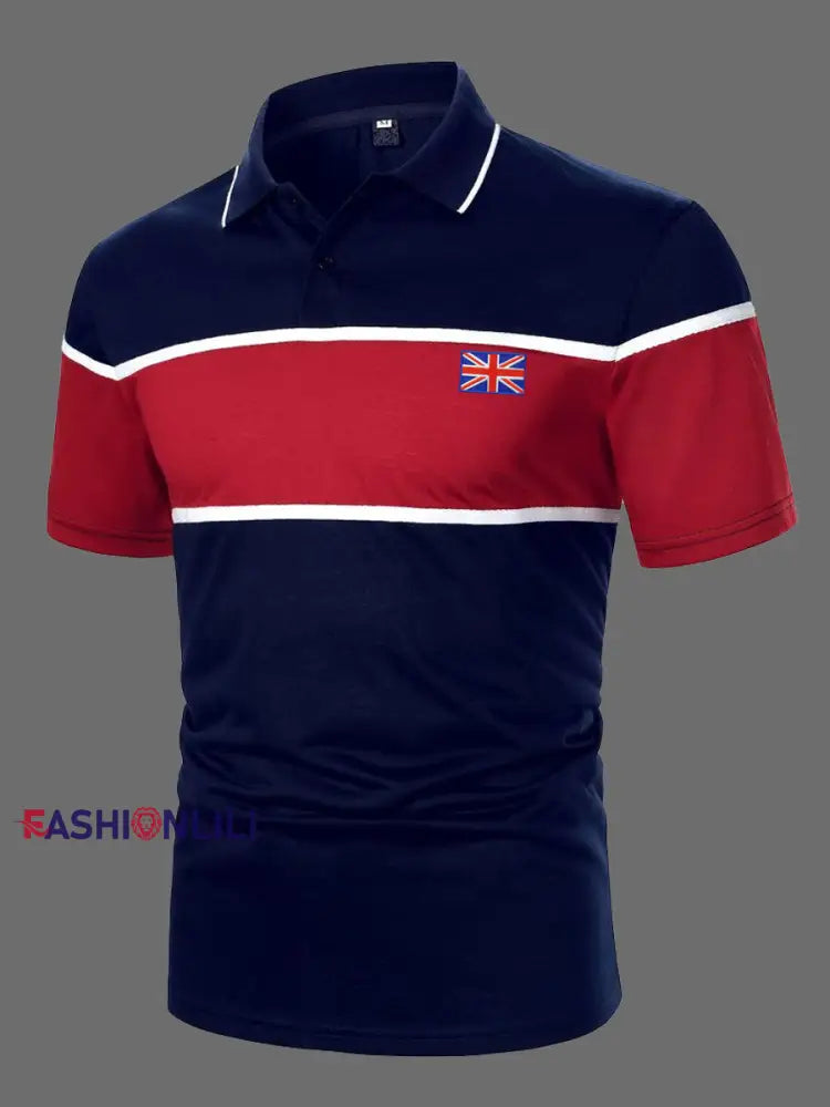 Men’s UK Flag Colorblock Print Casual Top Navy Blue / S