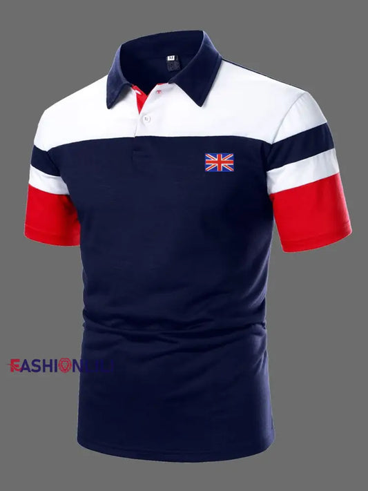 Men’s UK Flag Colorblock Print Casual Top Navy Blue / S