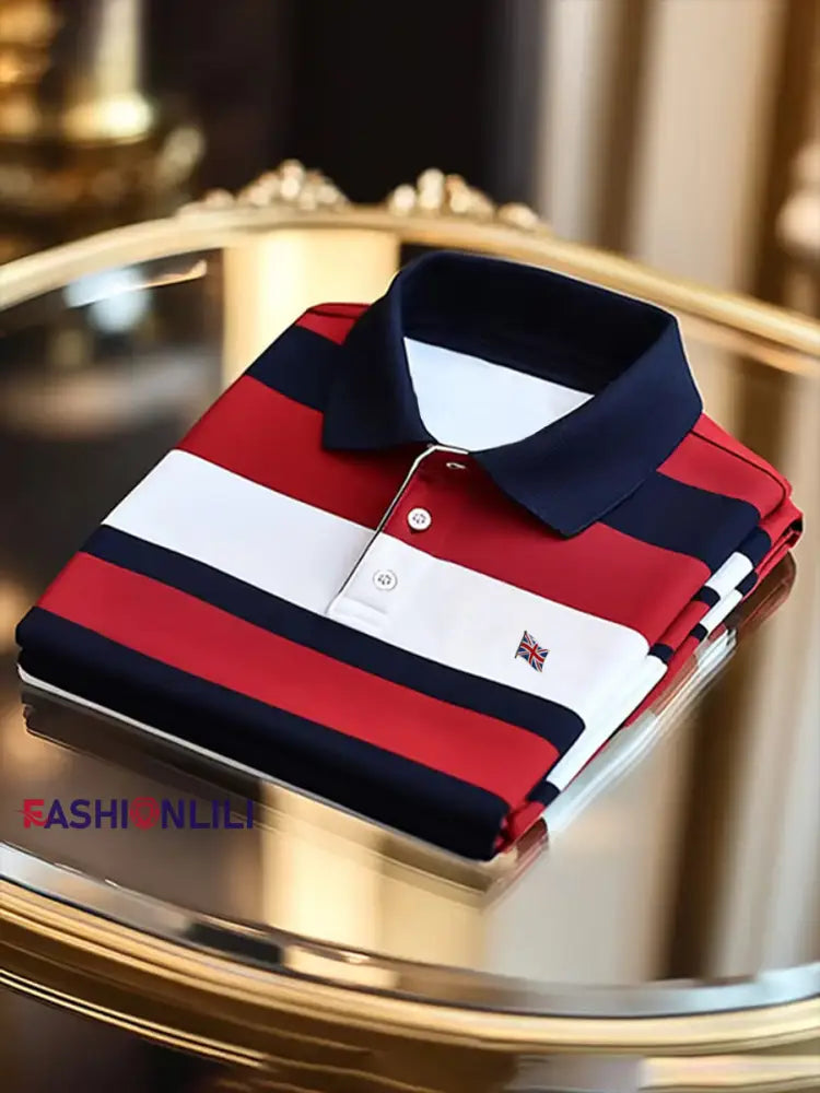 Men’s UK Flag Colorblock Stripes Print Casual Top Navy Blue / S