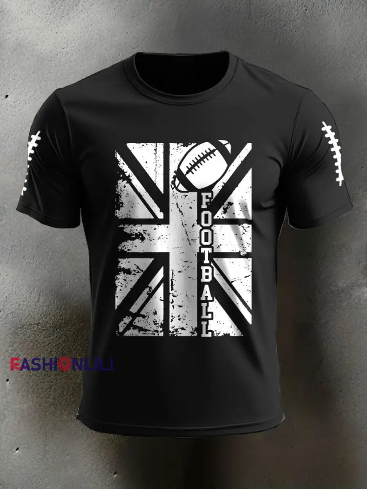 Men’s UK Flag Football Printed T-shirt Black / S