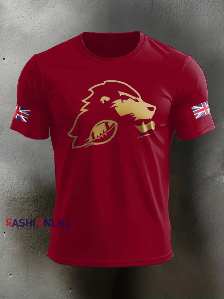 Men’s UK Flag Football Printed T-shirt Deep Red / S