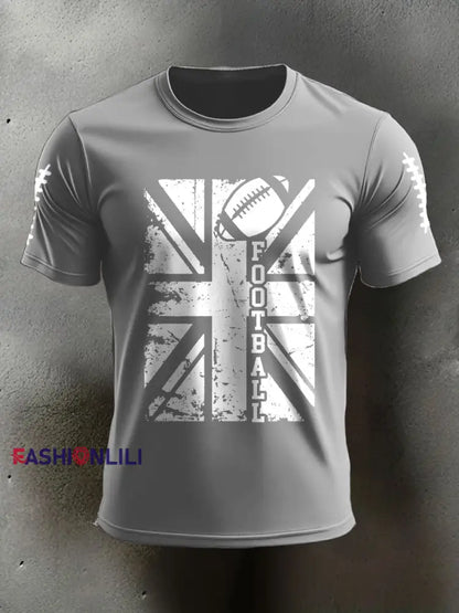 Men’s UK Flag Football Printed T-shirt Light Gray / S