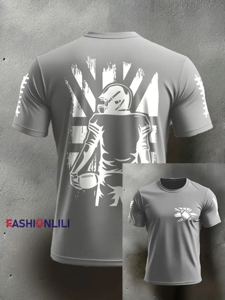 Men’s UK Flag Football Printed T-shirt Light Gray / S