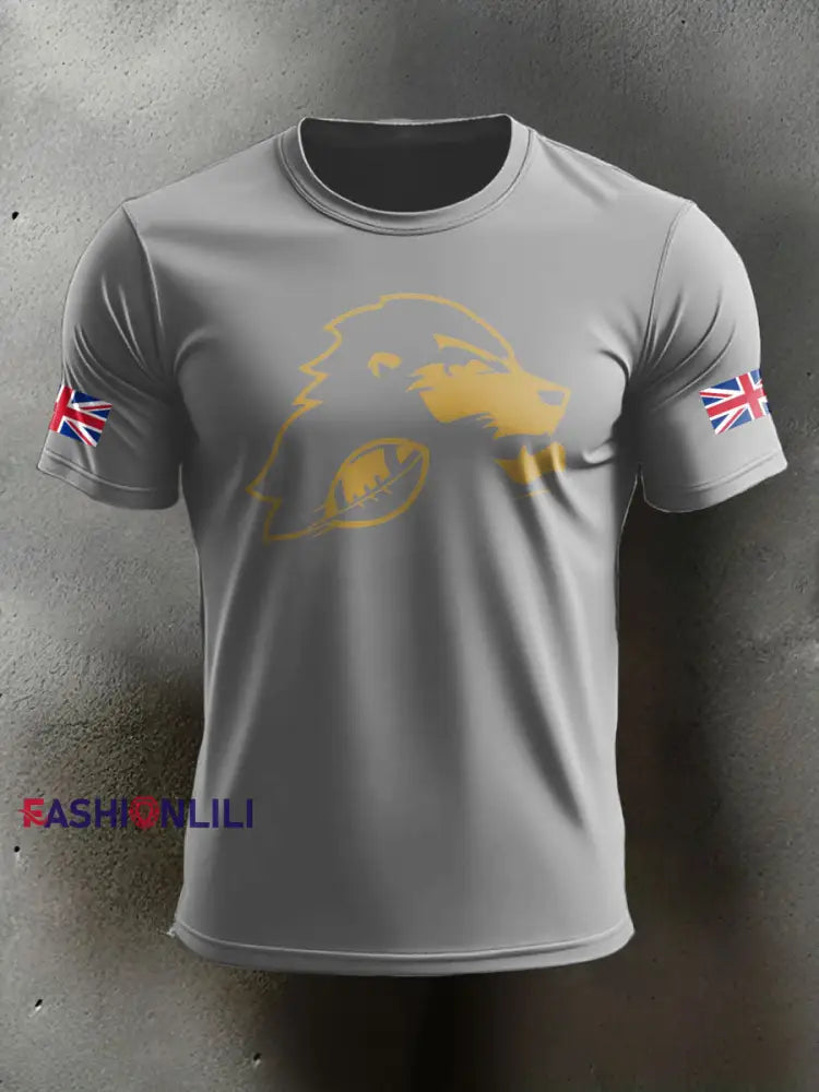Men’s UK Flag Football Printed T-shirt Light Gray / S