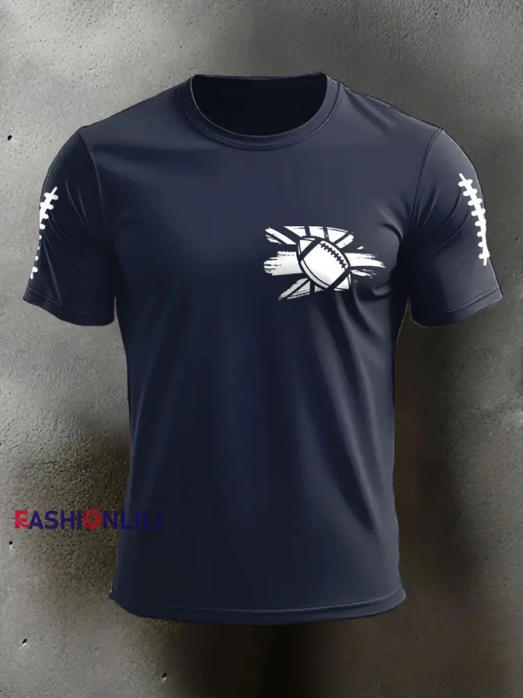 Men’s UK Flag Football Printed T-shirt Navy Blue / S